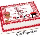 Baby-Q Boy Edible Cake Image Red Gingham Grill Spatula Wood