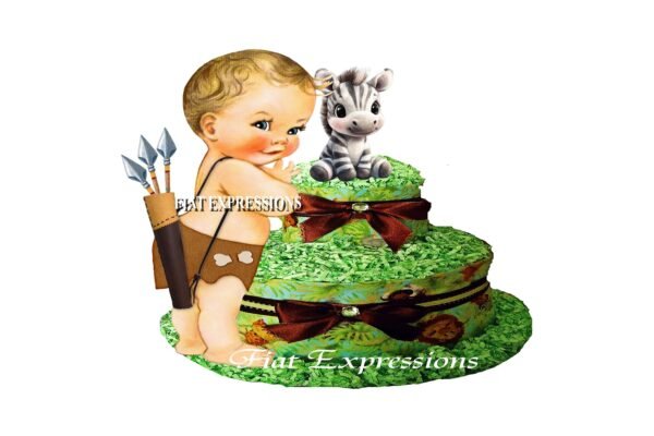 Safari Boy Diaper Cake, Zebra Diaper Cake, Jungle Green Diaper Cake, 2 Tier Diaper Cake, Safari Baby Shower Centerpiece and Gift