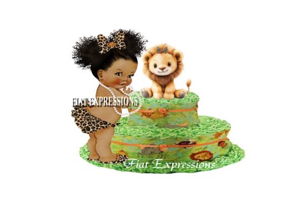 Safari Girl Diaper Cake, Lion Diaper Cake, Jungle Green Diaper Cake, 2 Tier Diaper Cake, Safari Baby Shower Centerpiece and Gift