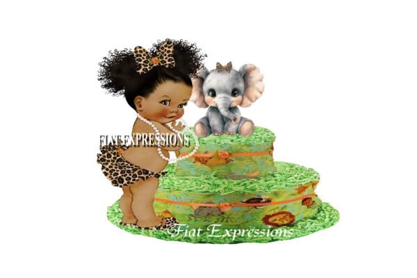 Safari Girl Diaper Cake, Elephant Diaper Cake, Jungle Green Diaper Cake, 2 Tier Diaper Cake, Safari Baby Shower Centerpiece and Gift