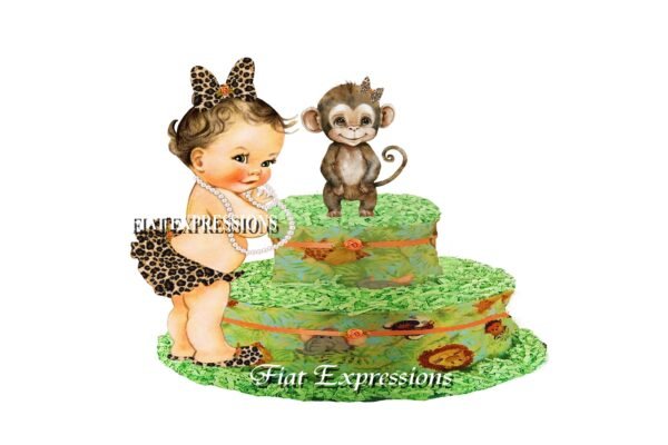 Safari Girl Diaper Cake, Monkey Diaper Cake, Jungle Green Diaper Cake, 2 Tier Diaper Cake, Safari Baby Shower Centerpiece and Gift