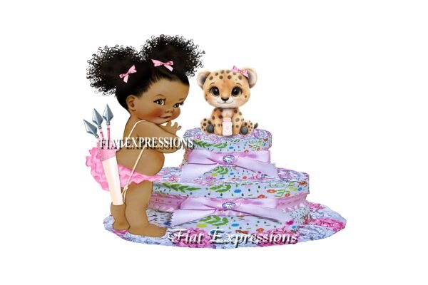 Safari Girl Diaper Cake, Cheetah Diaper Cake, Jungle Pink Diaper Cake, 2 Tier Diaper Cake, Safari Baby Shower Centerpiece and Gift