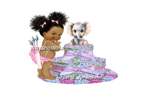 Safari Girl Diaper Cake, Elephant Diaper Cake, Jungle Pink Diaper Cake, 2 Tier Diaper Cake, Safari Baby Shower Centerpiece and Gift
