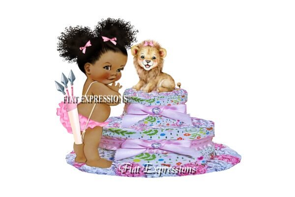 Safari Girl Diaper Cake, Lion Diaper Cake, Jungle Pink Diaper Cake, 2 Tier Diaper Cake, Safari Baby Shower Centerpiece and Gift