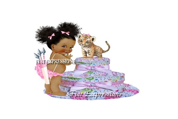 Safari Girl Diaper Cake, Tigger Diaper Cake, Jungle Pink Diaper Cake, 2 Tier Diaper Cake, Safari Baby Shower Centerpiece and Gift