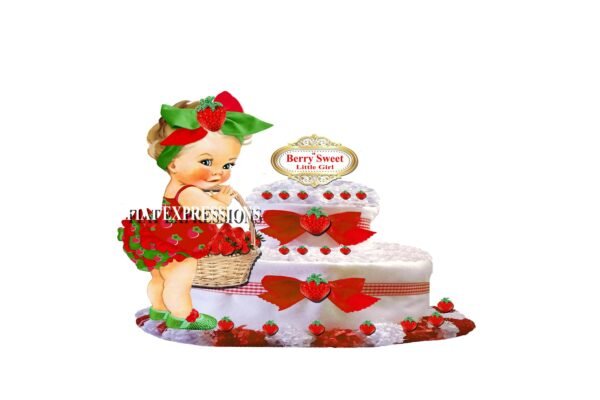 Strawberry Diaper Cake, 2 Tier Diaper Cake, Strawberry Girl & Basket Diaper Cake, Strawberry Baby Shower Centerpiece and Gift