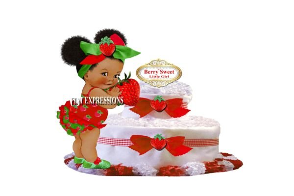 Strawberry Diaper Cake, 2 Tier Girl Diaper Cake, Strawberry Baby Shower Centerpiece and Gift