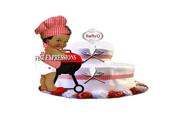 Baby-Q Boy and Gril  Diaper Cake, 2 Tier Red Diaper Cake, Baby Shower, Baby-Q Baby Shower Centerpiece & Gift