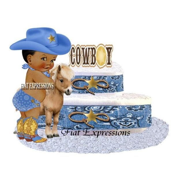 Cowboy Diaper Cake, 2 Tier Blue Diaper Cake, Boy with Horse Diaper Cake, Baby Shower, Cowboy Baby Shower Centerpiece & Gift