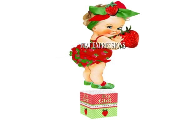 Strawberry Girl Red & Green Polka Dots Baby Shower Centerpiece, Baby Shower Decorations