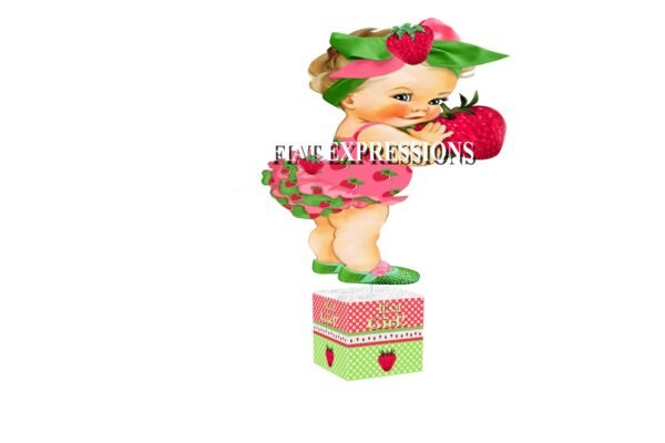 Strawberry Girl Pink & Green Polka Dots Baby Shower Centerpiece, Baby Shower Decorations