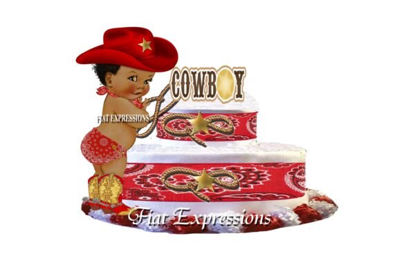 Cowboy Diaper Cake, 2 Tier Red Diaper Cake, Western Diaper Cake, Baby Shower, Cowboy Baby Shower Centerpiece & Gift