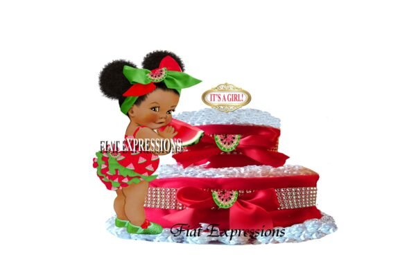 Watermelon Girl Diaper Cake, 2 Tier Diaper Cake, Red & Green Diaper Cake, Baby Shower Centerpiece and Gift