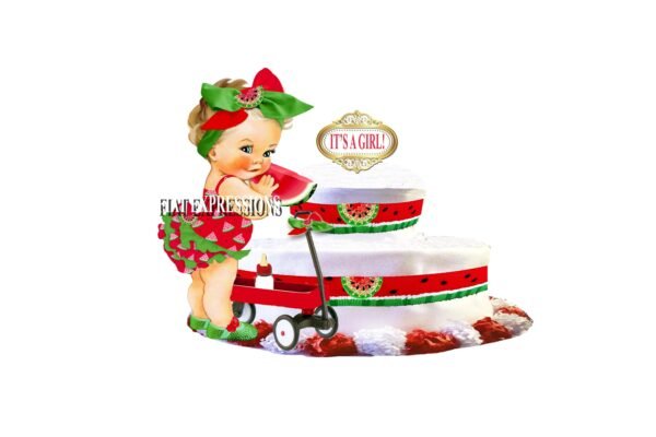 Watermelon Girl Diaper Cake, 2 Tier Diaper Cake, Wagon diaper Cake, Watermelon Baby Shower Centerpiece & Gift