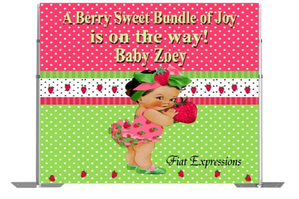 Strawberry Pink Girl Baby Shower Backdrop, Strawberry Baby Shower Poster, Strawberry Baby Shower Photo Prop, Strawberry Sign Digital File