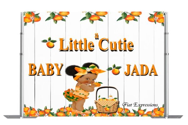 A Little Cutie Orange with Girl Baby Shower Poster Backdrop Digital File