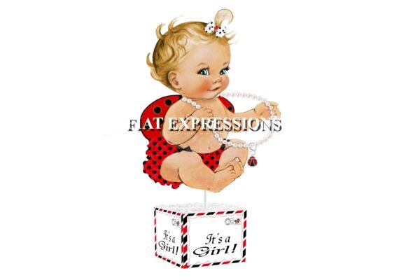 Ladybug Envelope Baby Shower Centerpiece with Sitting Girl
