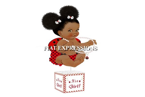 Ladybug Girl Sitting Red & Green Baby Shower Centerpiece