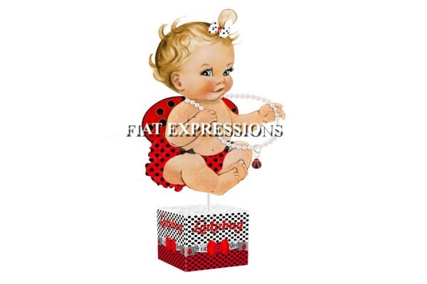 Ladybug Sitting Girl Baby Shower Centerpiece