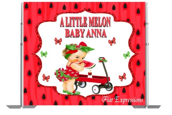 Watermelon Girl Red Baby Shower Poster Backdrop Digital File