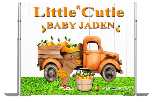 A Little Cutie Orange Boy & Truck Baby Shower Poster Backdrop Digital File