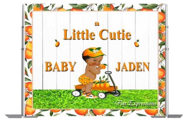 A Little Cutie Orange &  Wagon Baby Shower Poster Backdrop Digital File