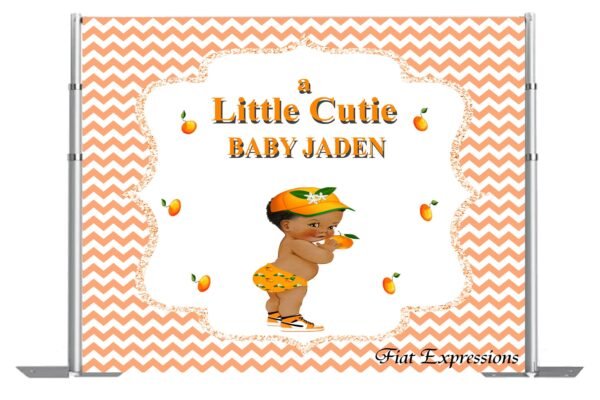 A Little Cutie Orange Boy Baby Shower Poster Backdrop Digital File
