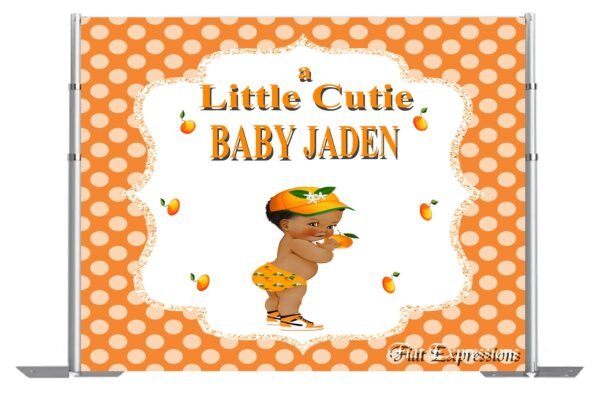 Little Cutie Orange Boy Baby Shower Poster Backdrop Digital File
