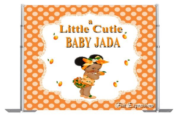 A Little Cutie Orange Girl Baby Shower Poster Backdrop Digital File