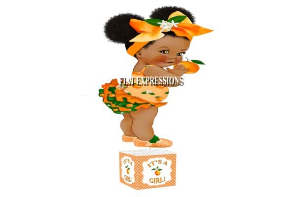 A Little Cutie Girl Polka Dots Baby Shower Table Centerpiece Orange