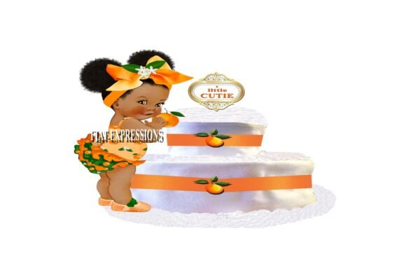 A Little Cutie Orange Diaper Cake, 2 Tier Diaper Cake, Little Cutie Orange Baby Shower Centerpiece & Gift