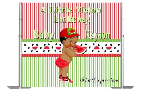 Watermelon Boy & Stripes Baby Shower Poster Backdrop Digital File