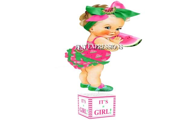 Watermelon Girl Pink Strips Baby Shower Table Centerpiece