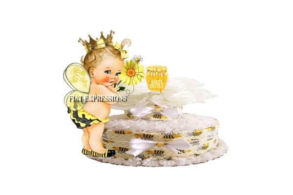 Bumble Bee Baby Girl Diaper Cake, 2 Tier Diaper Cake, Bumble Bee Baby Shower Centerpiece & Gift