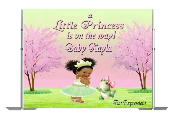 Princess Pink & Green Baby Shower Poster Backdrop Digital File, Princess Tiana Themed Backdrop,