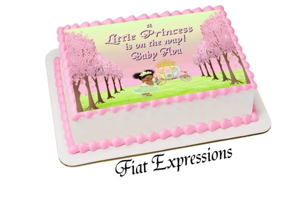 Princess & Carriage Baby Shower Edible Cake Image Digital File, Princess Tiana Themed Baby Shower Edible Cake image