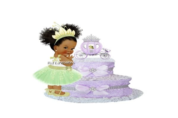 Princess with Frog in Carriage Diaper Cake, 2Tier Diaper Cake, Princess Tiana Themed Diaper Cake, Baby Shower Centerpiece & Gift