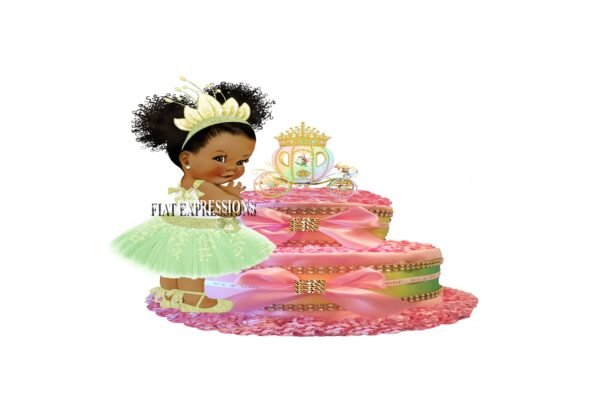 Princess with Frog in Carriage Diaper Cake, 2 Tier Diaper Cake, Princess Tiana Themed Diaper Cake, Baby Shower Centerpiece & Gift