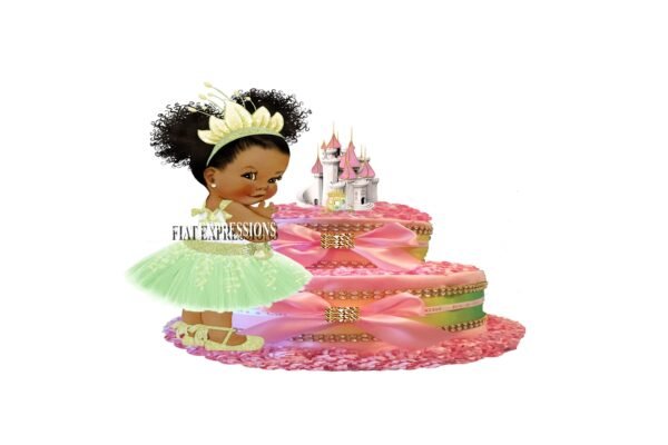Princess with Castle and Carriage Diaper Cake, 2 Tier Diaper Cake, Princess Tiana Themed Diaper Cake, Baby Shower Centerpiece & Gift
