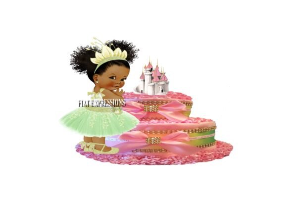 Princess Green and Pink Castle Diaper Cake, 2 Tier Diaper Cake, Princess Tiana Themed Diaper Cake, Baby Shower Centerpiece & Gift
