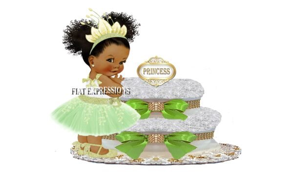 Princess Green Diaper Cake, 2Tier Diaper Cake, Princess Tiana Themed Diaper Cake, Baby Shower Centerpiece & Gift