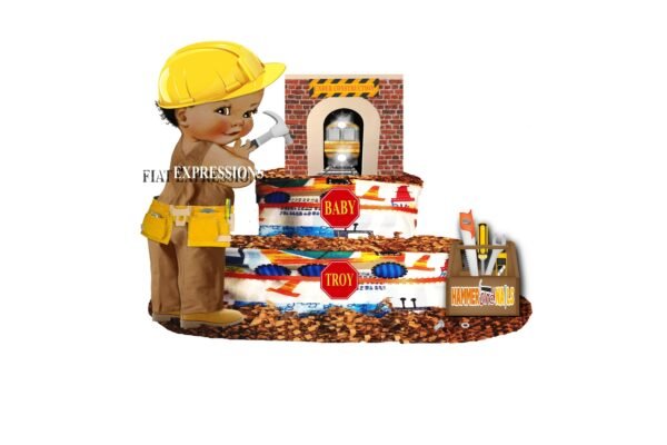 Construction Railroad Diaper Cake, 2 Tier Diaper Cake, Construction Baby Shower Centerpiece & Gift