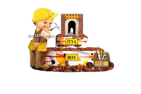 Construction Tunnel Diaper Cake, 2 Tier Diaper Cake, Construction Baby Shower Centerpiece & Gift