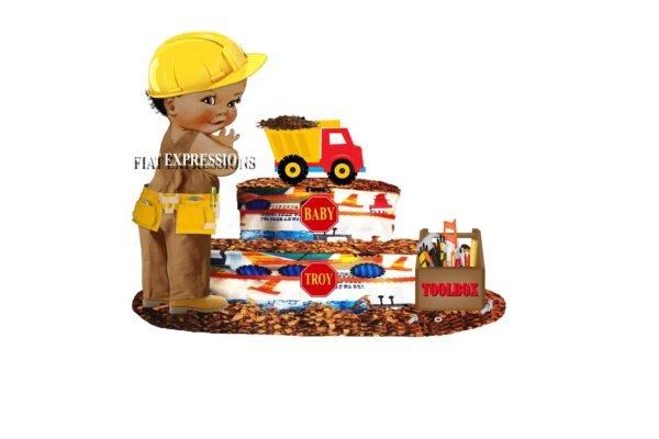 Construction and Dump Truck Diaper Cake, 2 Tier Diaper Cake, Construction Baby Shower Centerpiece & Gift