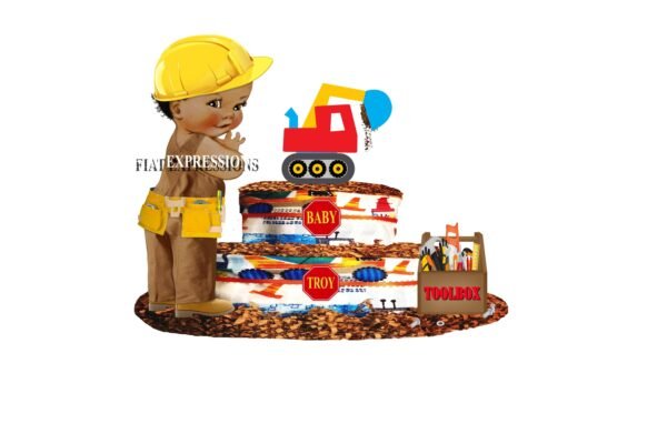 Construction with Bulldozer Diaper Cake, 2 Tier Diaper Cake, Construction Baby Shower Centerpiece & Gift