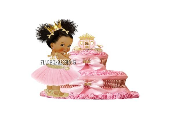 Princess Pink & Gold with Bear in Carriage Diaper Cake, 2 Tier Gold Diaper Cake, Princess Baby Shower Centerpiece and Gift