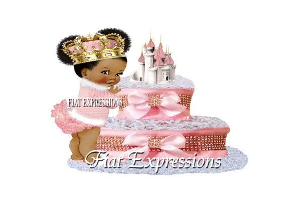 Baby It's Cold Outside Princess & Castle Pink Diaper Cake, 2 Tier Diaper Cake, Princess Baby Shower Centerpiece and Gift