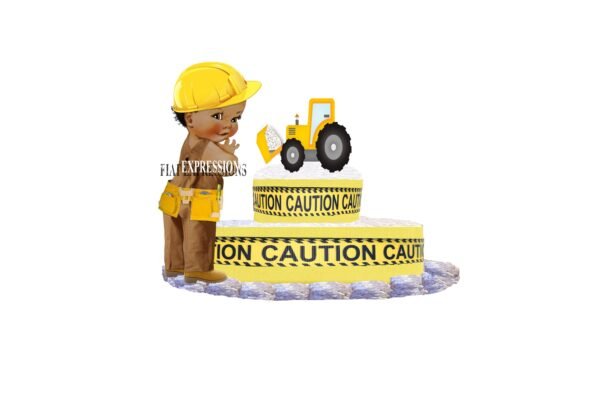 Construction Baby Boy Diaper Cake, 2 Tier Yellow Diaper Cake, Construction Baby Shower Centerpiece & Gift