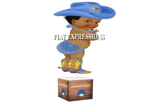 Baby Boots on the Ground Blue & Brown Baby Shower Table Centerpiece