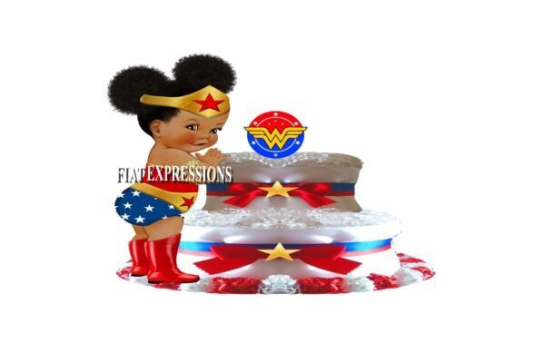 Wonder Girl Superhero Diaper Cake, 2 Tier Diaper Cake, Superhero Girl Diaper Cake Baby Shower Gift & Centerpiece